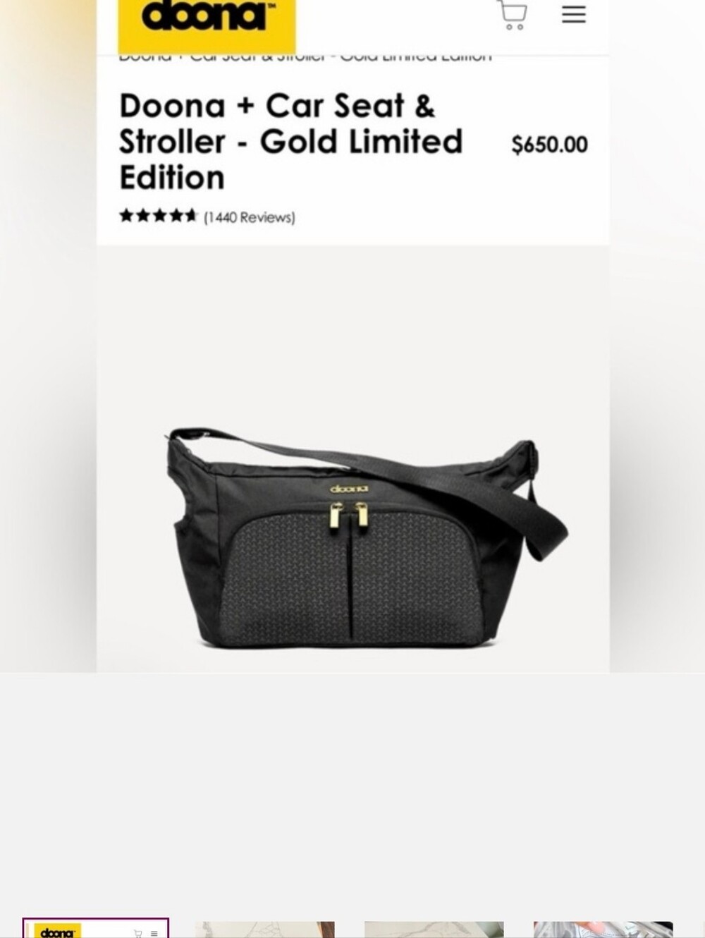 Doona Limited Edition Crossbody/Stroller Bag  Diaper Bag with Gold Hardware